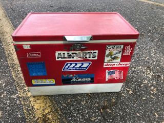 Vintage Red Metal Coleman Cooler The Big One 28 " Wide.  With History