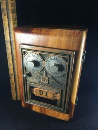 Antique Corbin Double Dial Eagle Us Post Office Box Door Wood Dovetail Safe