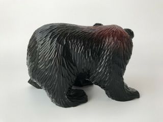 Japanese Wooden Bear Statue Okimono Vtg Hand carving Samon Dark Brown g367 3
