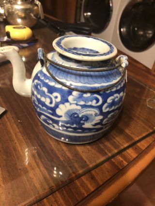 19th Century Painting Chinese Blue And White Porcelain Teapot