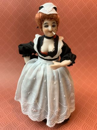 Vintage Miniature Dollhouse Artisan Porcelain Smoking Saloon Lady Doll Bar Maid