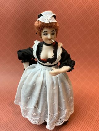 Vintage Miniature Dollhouse ARTISAN Porcelain Smoking Saloon Lady Doll Bar Maid 3