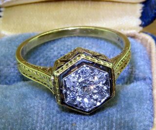 Vintage Gold Platinum Art Deco Antique Filigree Chased Diamond Engagement Ring