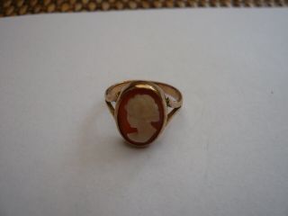 Vintage Antique Fully Marked 9ct 375 Gold Carved Shell Cameo Ring Uk Size M