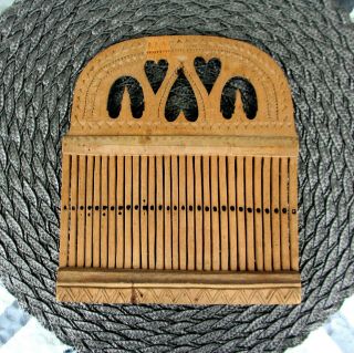 Very Rare Antique Swedish Folk Art Wood Tape Loom Rigid Heddle Brides Gift Heart