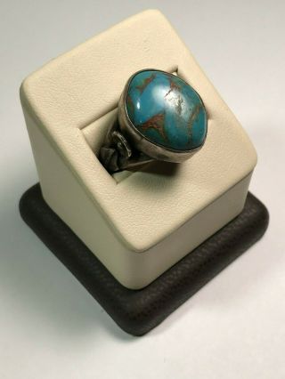Native American Navajo Old Pawn Vintage Turquoise Sterling Silver Ring Size 7.  75