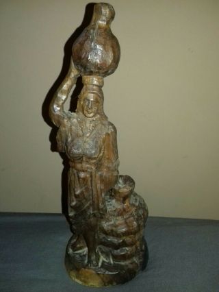 Antique Wooden Hand Carved Native American Woman Folk Art Statue Figure