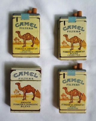 Four (4) Vintage Camel Filter Cigarette Lighters One Flip Top Lighter