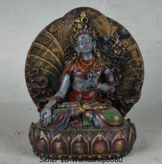 5.  6 " Old Tibet Buddhism Temple Resin Painting 7 Eyes White Tara Goddess Statue