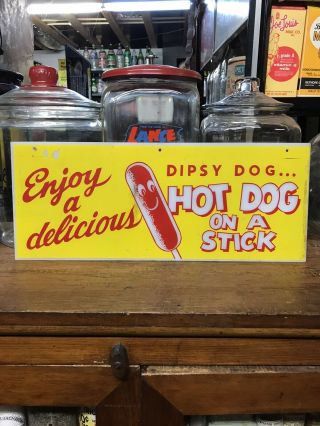 Vintage Dipsy Dog Hot Dog On A Stick Sign Coca Cola Sundrop Fair Amusement Park