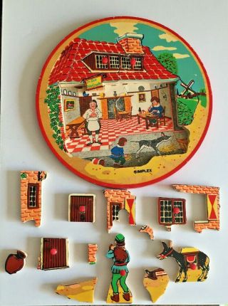Vintage Simplex Round Wood Puzzle - 1950 
