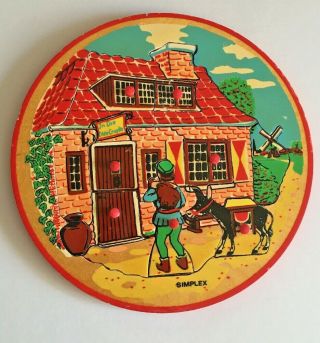Vintage SIMPLEX Round Wood Puzzle - 1950 ' s - Fairytale Theme - Made In Holland 3