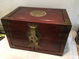 Large Vintage Chinese Rosewood Jewelry Box With Drawers 2
