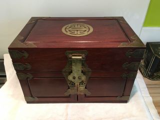 Large Vintage Chinese Rosewood Jewelry Box With Drawers 3