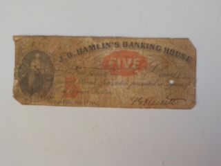 Currency 1862 5 Cents Note J.  D.  Hamlin 