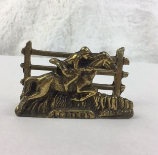 Vintage Brass Horse Racing Letter / Bill Holder Organizer Business Card Note Pad