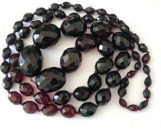 108.  7 Gm Antique Art Deco Cherry Amber Bakelite Faceted Necklace Beads