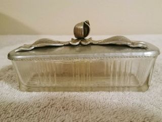 Vintage Rectangular Silver Plated Covered Glass Butter Dish
