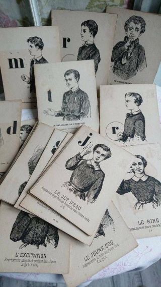 Quirky Batch 28 Antique French School Alphabet Picture Cards C1880
