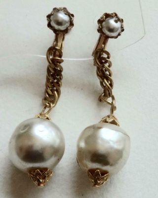 Miriam Haskell Vintage Earrings Baroque Pearl Russian Gold Chandeliers