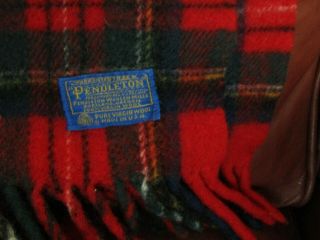 VTG Pendleton 100 WOOL Blanket Throw 67 X 45 RED Green Blue Tartan Plaid 3