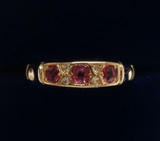 Antique Victorian C.  1876 Ruby And Diamond Ring - 22ct Gold - Size Q (us 8)