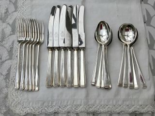 Art Deco 24pce Cutlery Set - Knife Fork Spoons - Silver Plated Sheffield C1940s