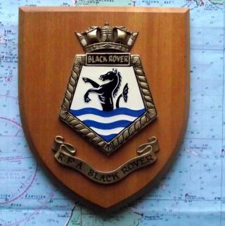 Vintage Rfa Black Rover Hms Painted Royal Navy Ship Badge Crest Shield Plaque
