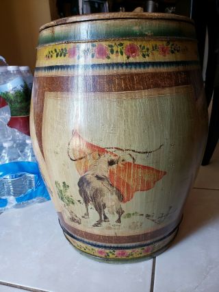 Antique/vintage 1870’s Asian Rice Barrel Shandong Hand Painted