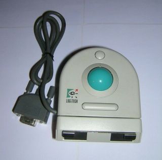 Vintage Logitech Trackman Clip - On Serial Mechanical Trackball 2 - Button Mouse