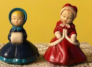 Vintage 1960’s Handmade Ceramic Set Of 2 Christmas Carolers Figurines