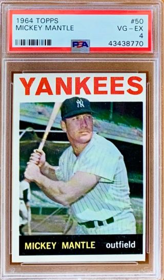 Mickey Mantle 1964 Topps 50 York Yankees Hof - Psa 4 Vg - Ex