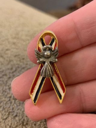 Vintage Guardian Angel With American Flag Ribbon Lapel Pin (cc)