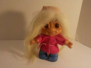 Vintage 1980 Thomas Dam 24 - 4 Norfin Troll Elf Doll 8 " Long White Hair W/ Hat