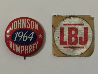 Vintage 1964 Johnson Humphrey Presidential Campaign Button Pin And Lbj Sticker