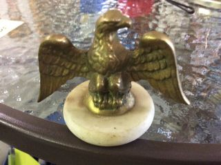 Vtg Brass Eagle Spread Wings Figure/statue On Round Marble Base 3 By 5 Inches