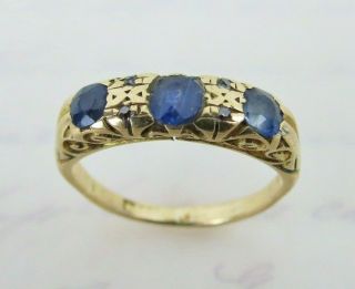 Estate Antique 18k English Uk Natural Blue Sapphire Mine Cut Diamond Ring
