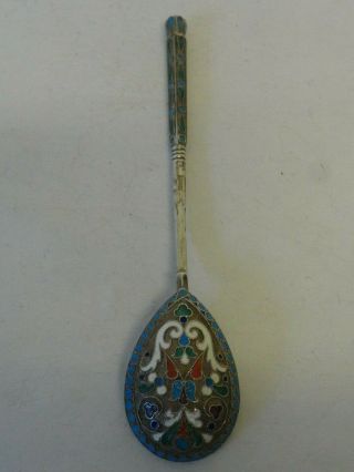 Antique Russian Silver 84 Cloisonne Enamel Spoon,  Length Is 5.  1 Inches