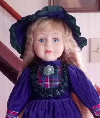 Vintage Artmark " Blue Velvet " Victorian Porcelain 16 " Doll