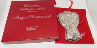 Vintage 1991 Towle Sterling Silver Angel Christmas Ornament 1st Edition W/box