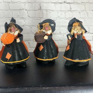 Set Of 3 Vintage Flocked Halloween Witch - Norwegian Kitchen Witch - Good Luck