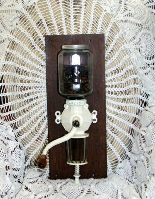 Antique Arcade Crystal Coffee Grinder No.  4 Wall Mount Mill W/ Catch Cup