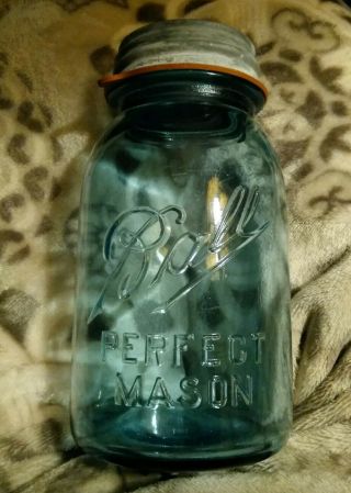 Vintage Ball Perfect Mason Jar Aqua Blue Glass With Zinc Lid 12