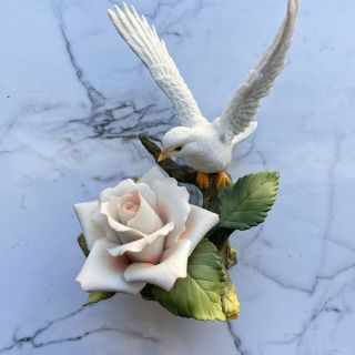 Rare Vintage Andrea By Sadek 6 1/4 " White Dove W/pink Rose Figurine