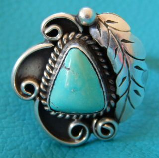 Vintage Sterling Silver And Turquoise Ring By Raymond Platero Size 7.  5