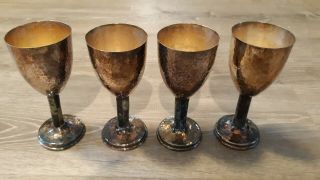 Awesome Set Of 4 Los Castillo Taxco Hammered Silver Goblets
