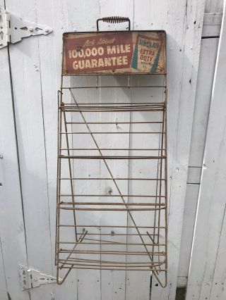 Rare Vintage Antique Sinclair Motor Oil Can Display Rack Sign Gas Station