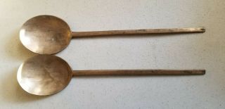 2 Antique Vintage Collectible Spoons 8 " Hand Crafted Brass - Korea
