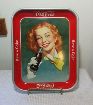 Vintage 1948 Coke Coca Cola Tray Red Hair Girl Yellow Scarf Great Shape