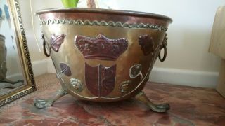Antique Arts And Crafts Style Brass And Copper Plant Pot,  Log,  Coal Bucket